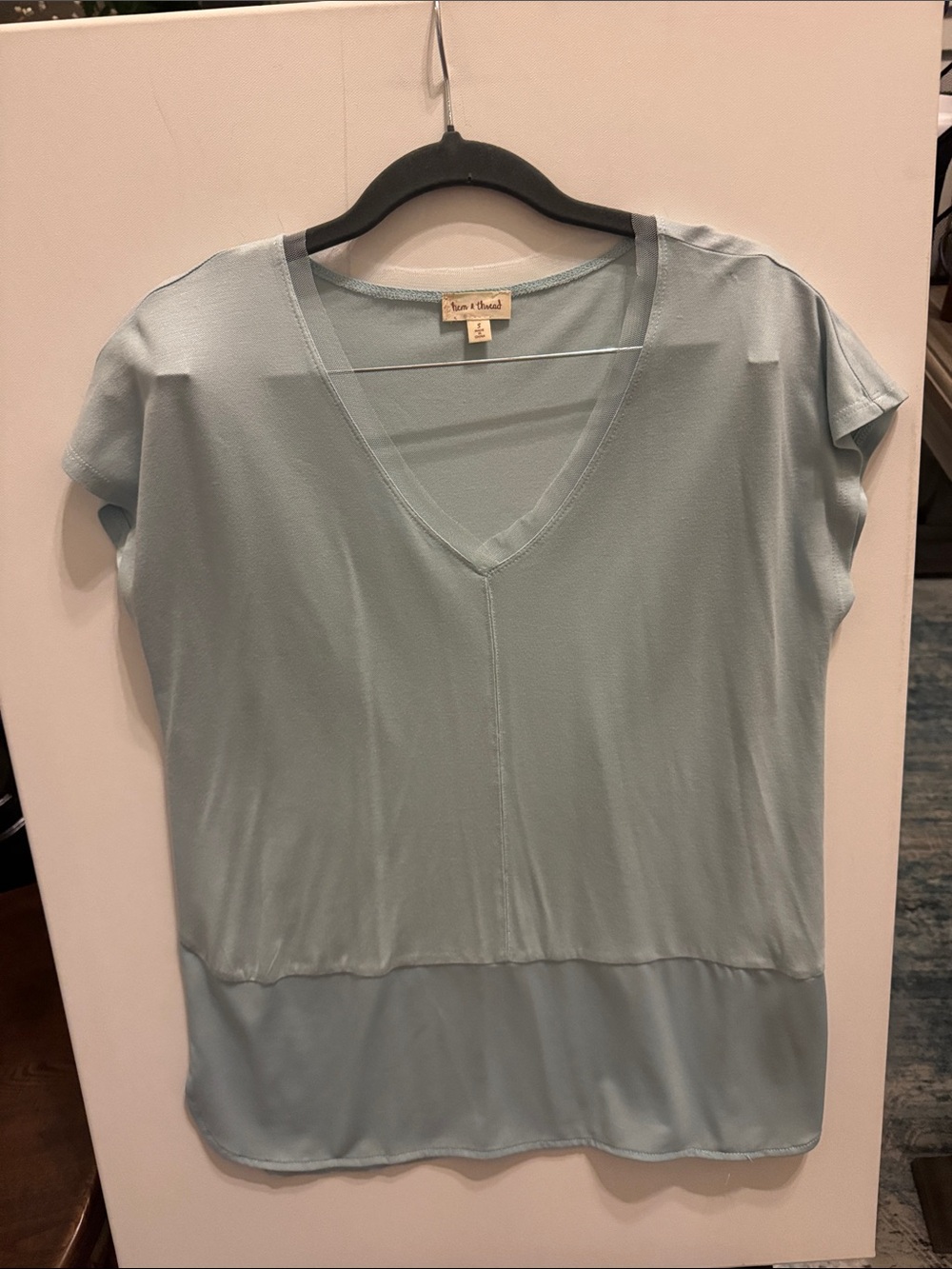 Hem & Thread Light Blue V-Neck Short Sleeve Top